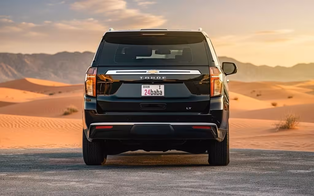Chevrolet Tahoe 2023 Black rear view showing taillights – rental in Dubai