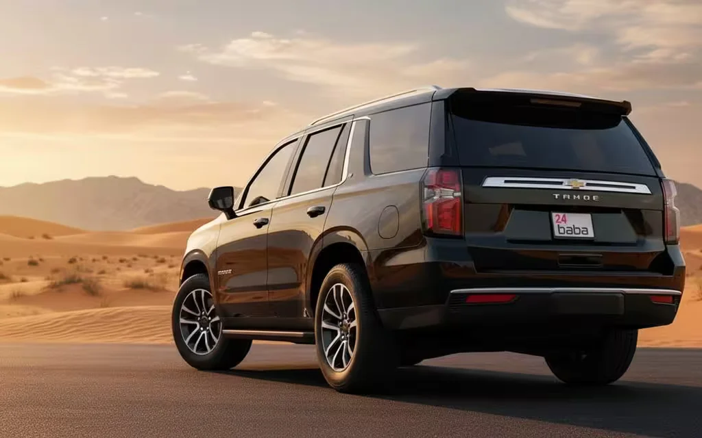 Chevrolet Tahoe 2023 Black parked outdoor scene – rental in Dubai