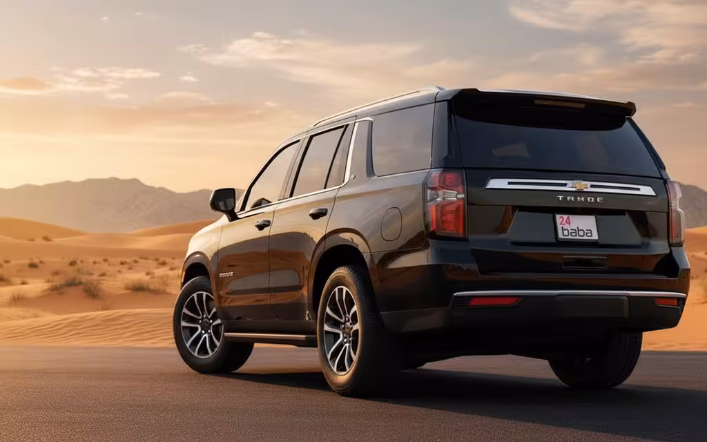 Chevrolet Tahoe 2023 Black parked outdoor scene – rental in Dubai