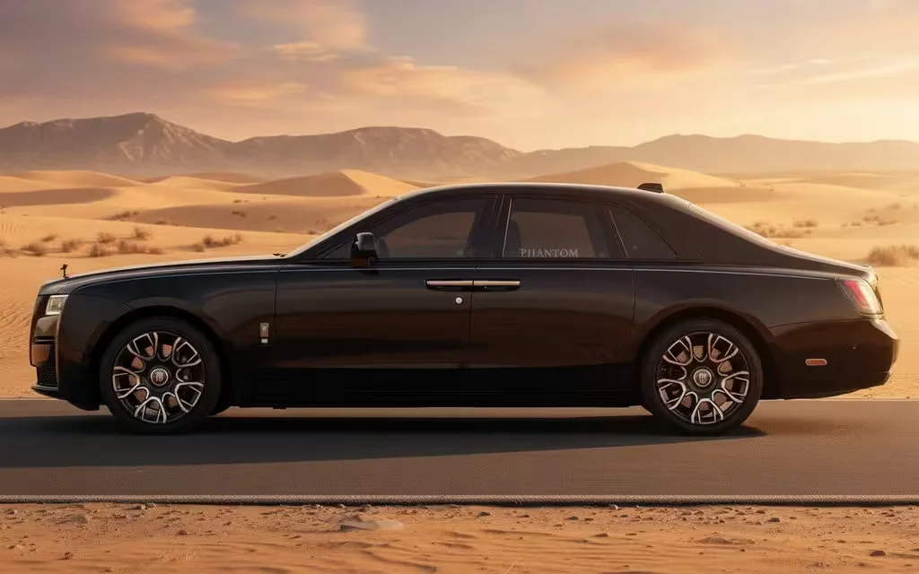 RollsRoyce Ghost 2022 Black side profile – rental in Dubai