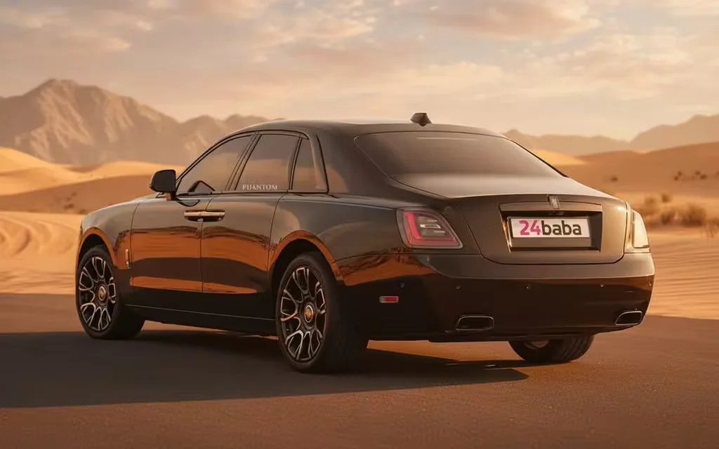 RollsRoyce Ghost 2022 Black rear view showing taillights – rental in Dubai