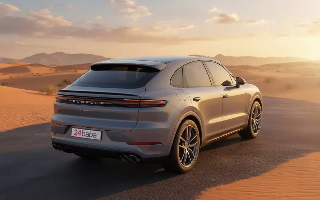 Porsche Cayenne 2024 Grey rear view showing taillights – rental in Dubai