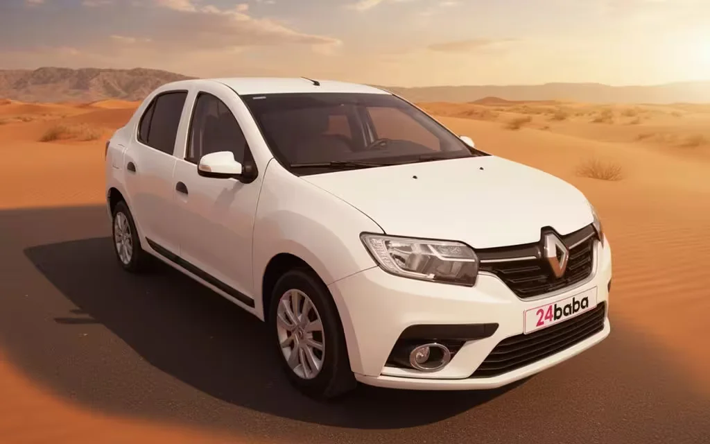 Renault Symbol 2020 White front view with headlights – rental in Dubai