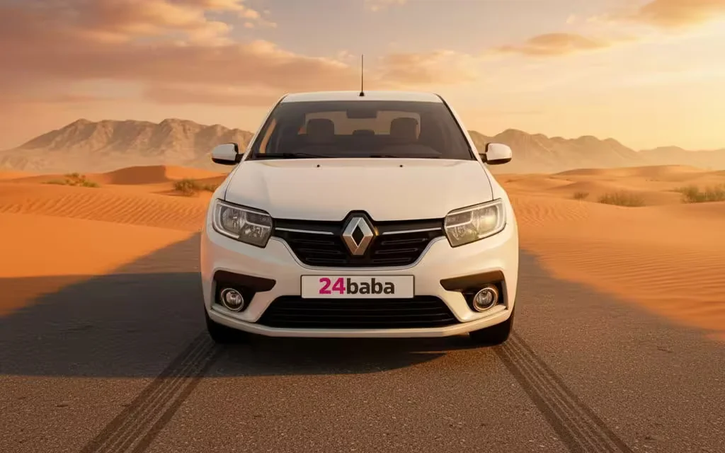 Renault Symbol 2020 White front view with headlights – rental in Dubai