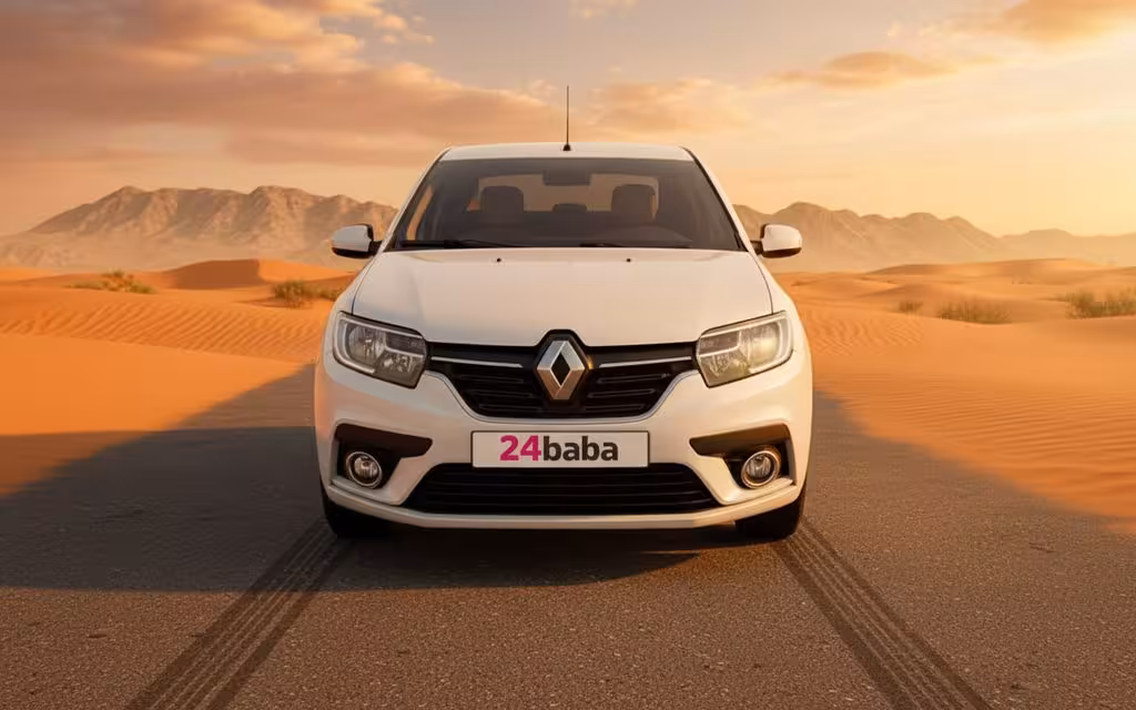 Renault Symbol 2020 White front view with headlights – rental in Dubai