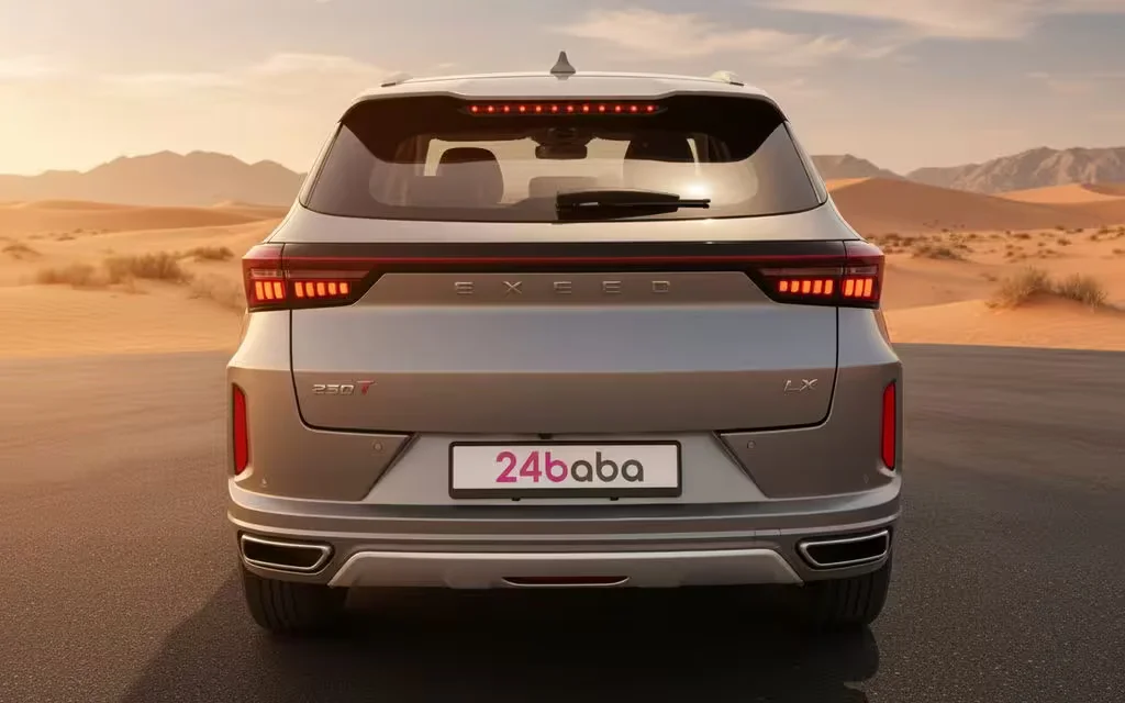 Exeed Lx 2025 Silver rear view showing taillights – rental in Dubai