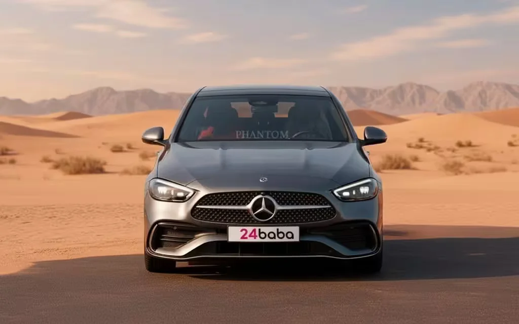 Mercedes C200 2022 Grey front view with headlights