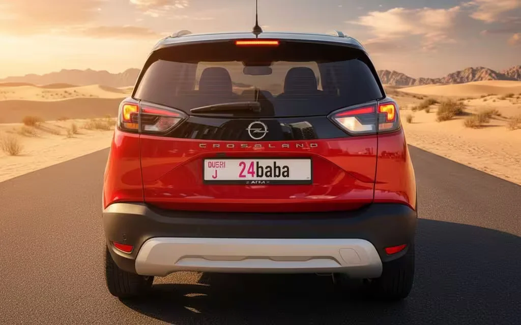 Opel Crossland 2023 Red rear view showing taillights – rental in Dubai
