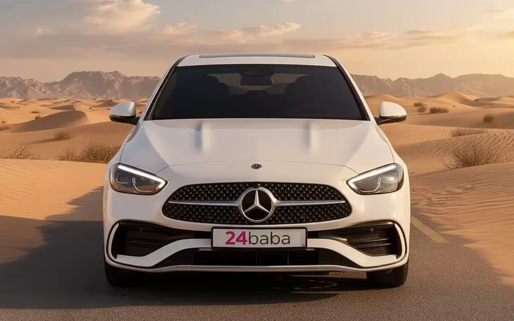 Mercedes C200 2025 White front view with headlights