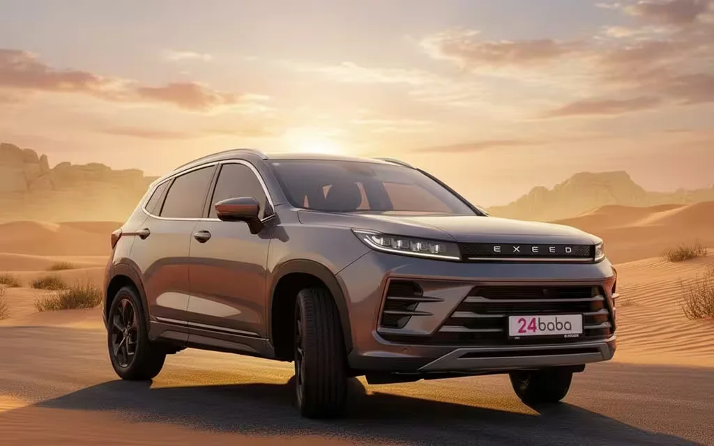 Exeed Lx 2024 Grey parked outdoor scene – rental in Dubai