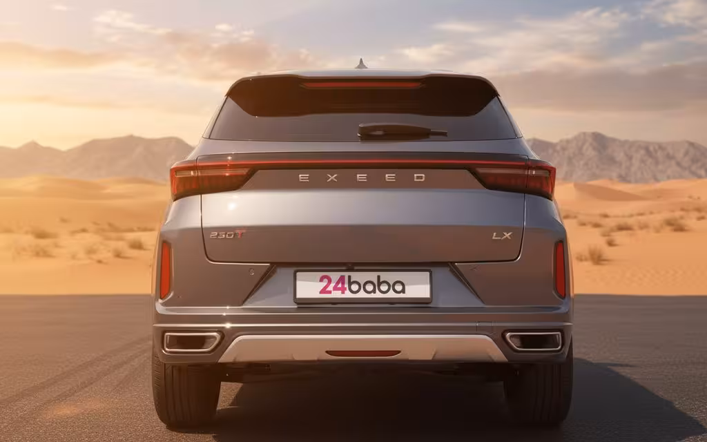 Exeed Lx 2024 Grey rear view showing taillights – rental in Dubai