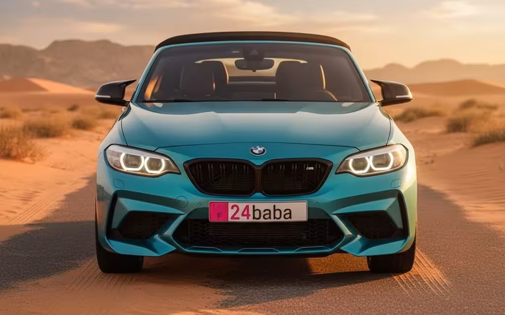 Bmw 240 2021 Blue front view with headlights – rental in Dubai