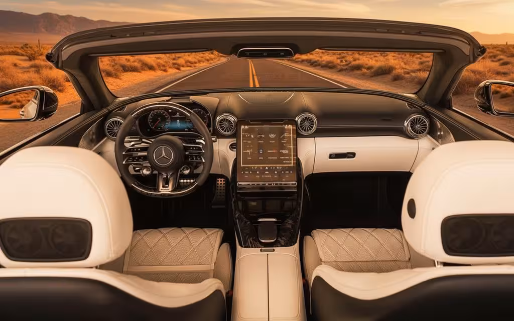 Mercedes Sl63 2025 interior view showing trim – rental in Dubai