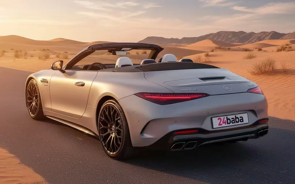 Mercedes Sl63 2025 Grey rear view showing taillights – rental in Dubai