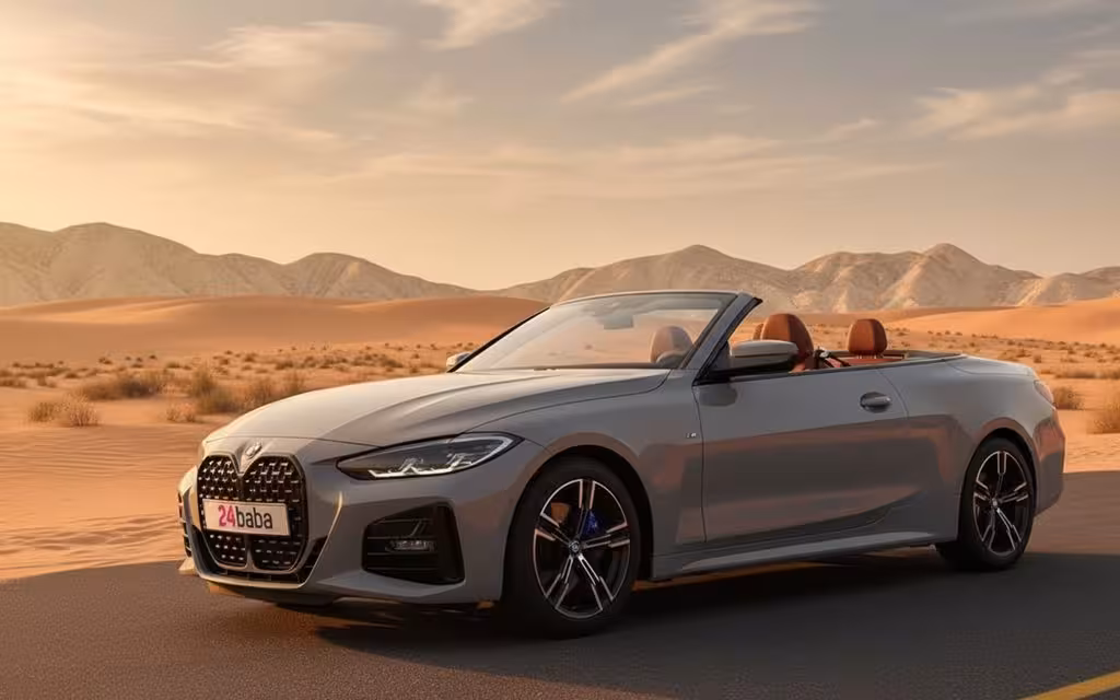 Bmw 420 2024 Silver front view with headlights – rental in Dubai