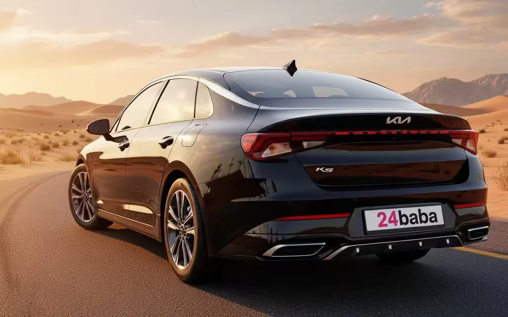 Kia K5 2022 Black rear view showing taillights