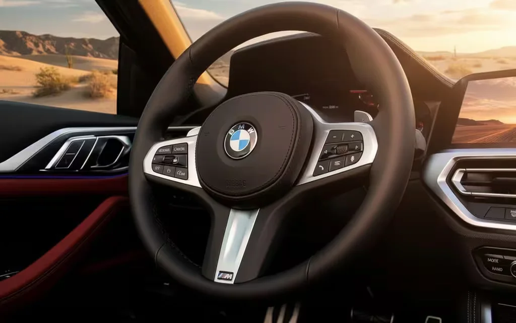 Bmw 420 2023 model badge close up – rental in Dubai