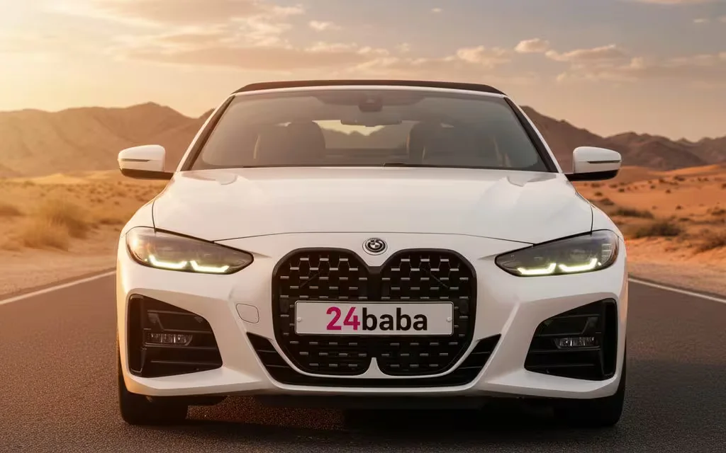 Bmw 420 2023 White front view with headlights – rental in Dubai