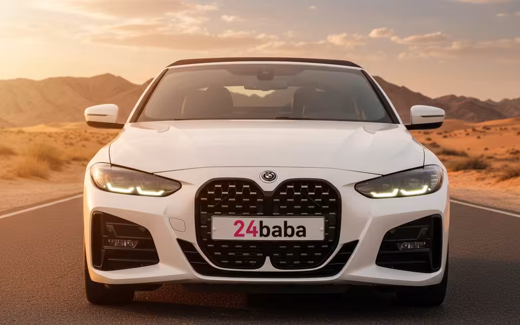 Bmw 420 2023 White front view with headlights – rental in Dubai