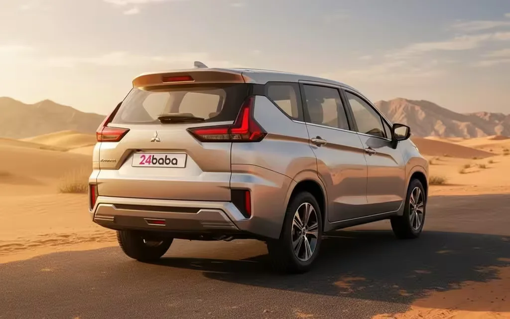 Mitsubishi Xpander 2024 Silver rear view showing taillights – rental in Dubai