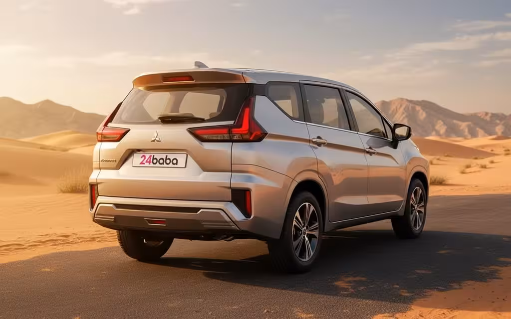 Mitsubishi Xpander 2024 Silver rear view showing taillights – rental in Dubai