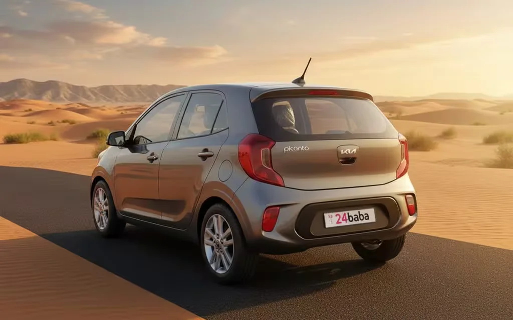 Kia Picanto 2023 Grey rear view showing taillights – rental in Dubai