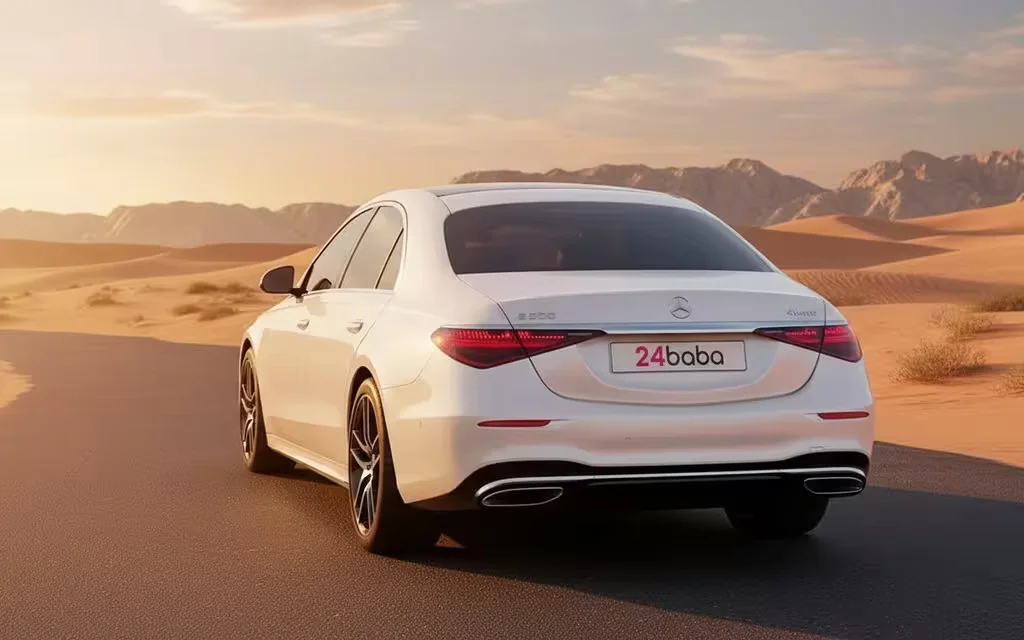 Mercedes S500 2021 White rear view showing taillights – rental in Dubai