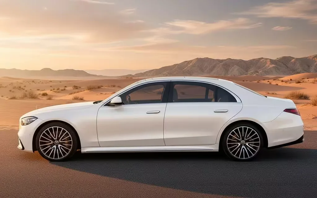 Mercedes S500 2021 White side profile – rental in Dubai