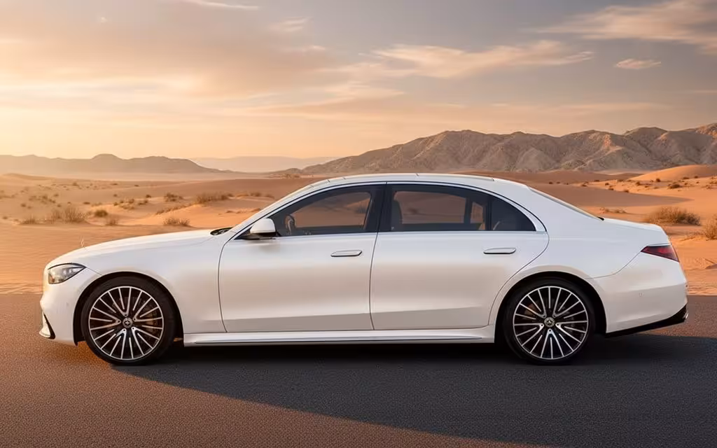 Mercedes S500 2021 White side profile – rental in Dubai