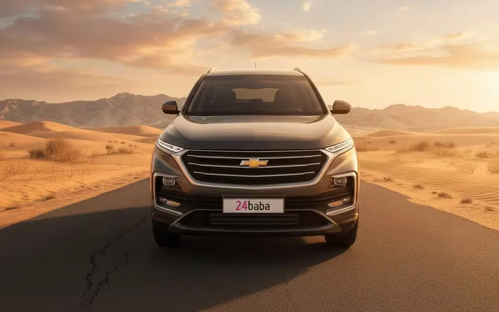 Chevrolet Captiva 2023 Grey front view with headlights – rental in Dubai