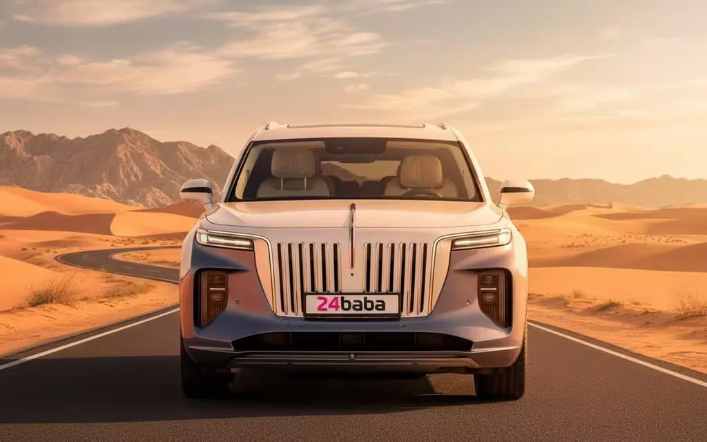 Hongqi E Hs9 2023 Grey front view with headlights – rental in Dubai