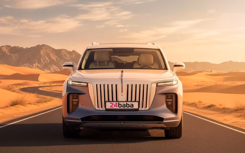 Hongqi E Hs9 2023 Grey front view with headlights – rental in Dubai