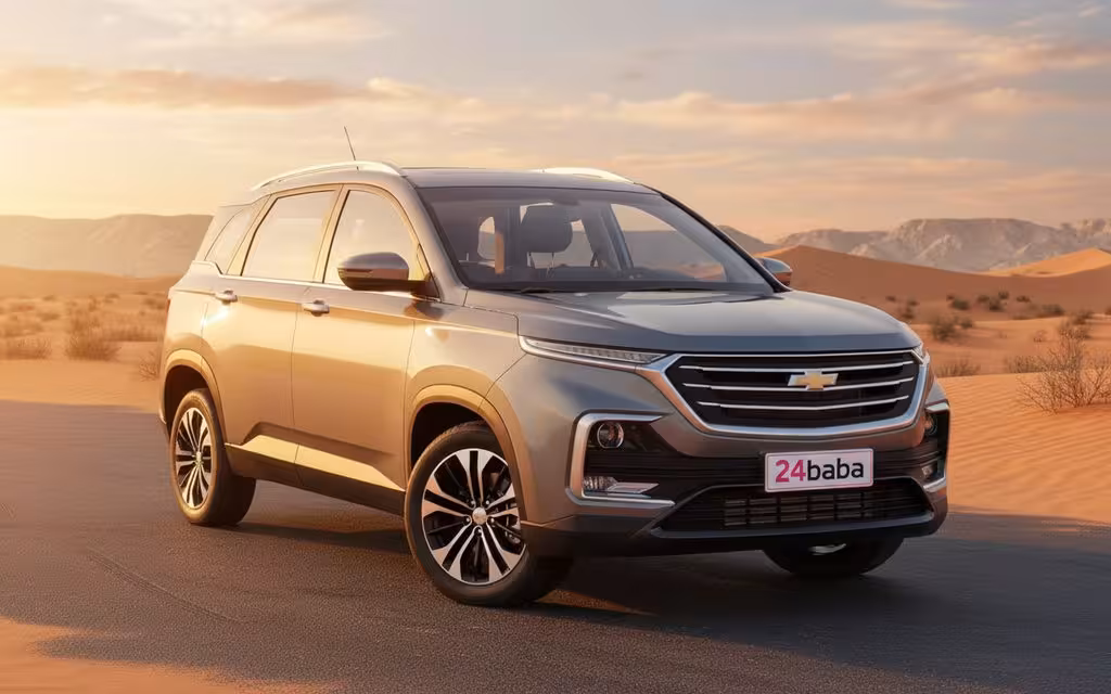 Chevrolet Captiva 2023 Silver front view with headlights – rental in Dubai