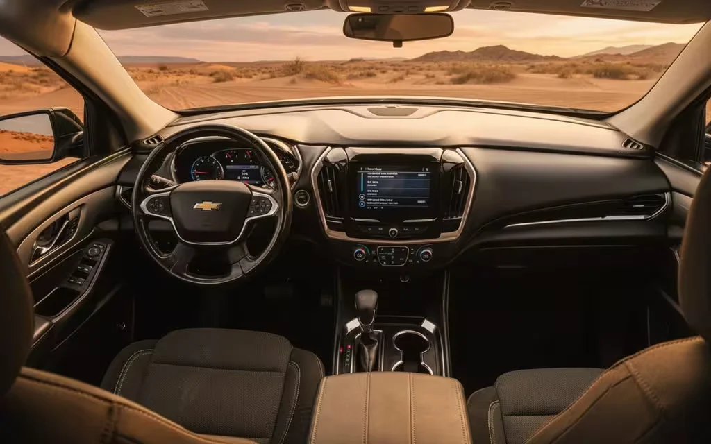 Chevrolet Traverse 2021 dashboard and infotainment – rental in Dubai