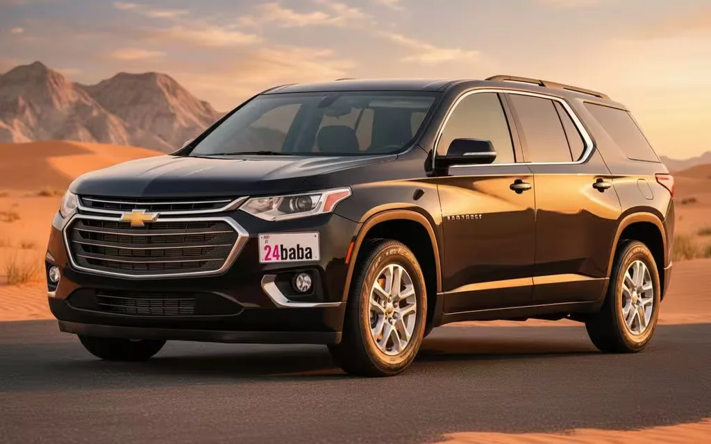 Chevrolet Traverse 2021 Black parked outdoor scene – rental in Dubai