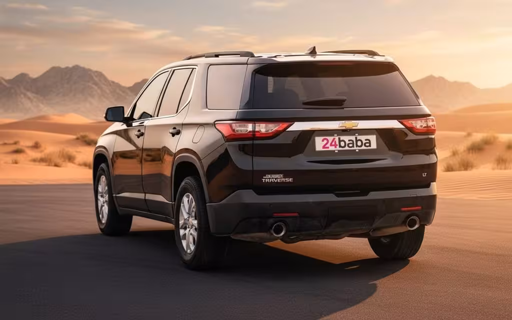 Chevrolet Traverse 2021 Black rear view showing taillights – rental in Dubai