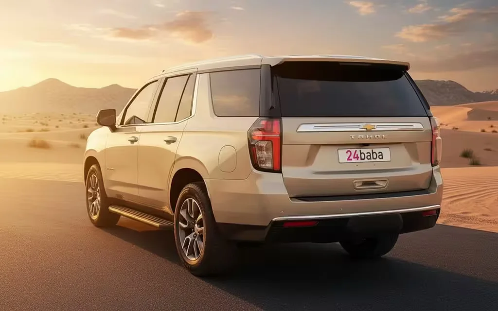 Chevrolet Tahoe 2021 Grey rear view showing taillights – rental in Dubai