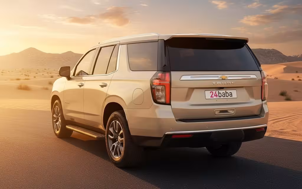 Chevrolet Tahoe 2021 Grey rear view showing taillights – rental in Dubai