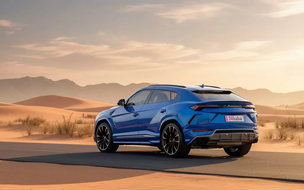 Lamborghini Urus 2021 Blue rear view showing taillights – rental in Dubai