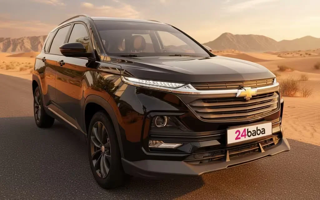 Chevrolet Captiva 2024 Black front view with headlights – rental in Dubai