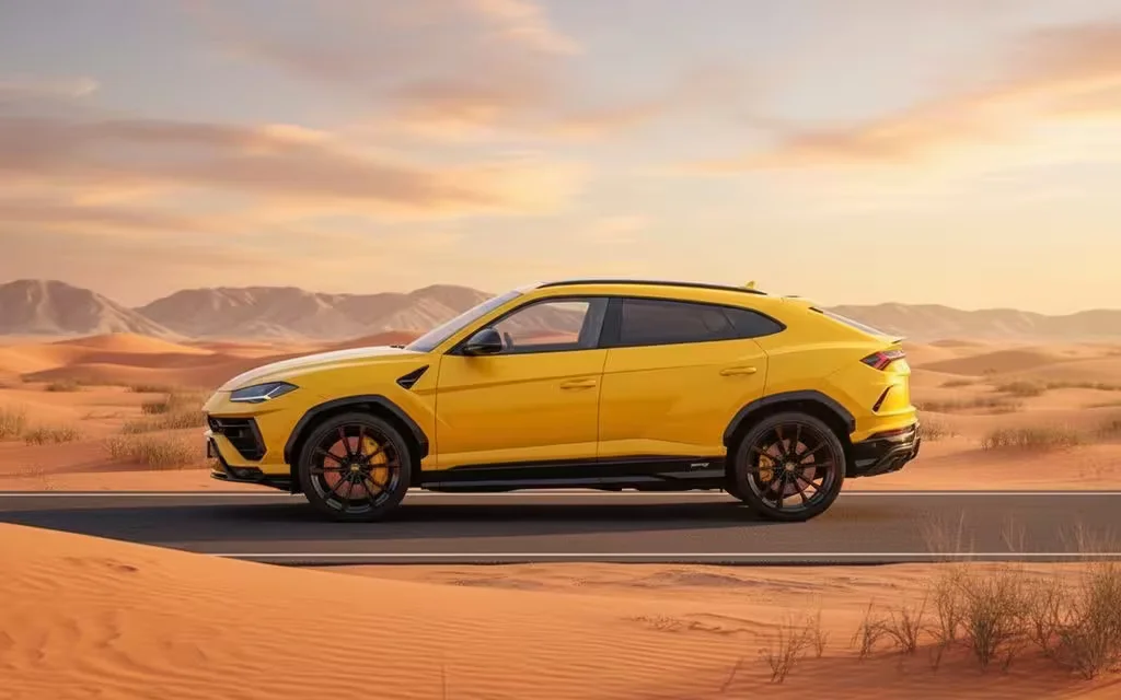 Lamborghini Urus 2024 Yellow side profile – rental in Dubai