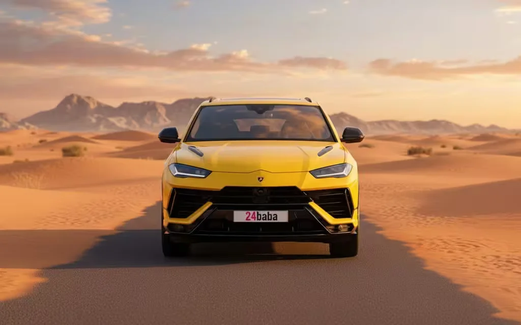 Lamborghini Urus 2024 Yellow front view with headlights – rental in Dubai