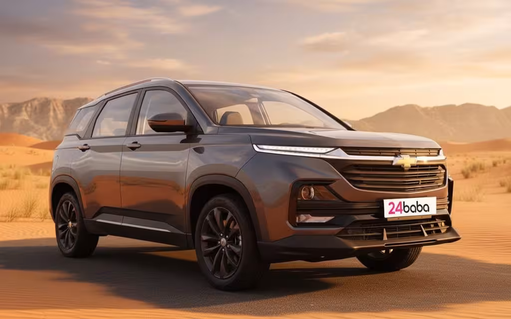 Chevrolet Captiva 2025 Grey front view with headlights – rental in Dubai