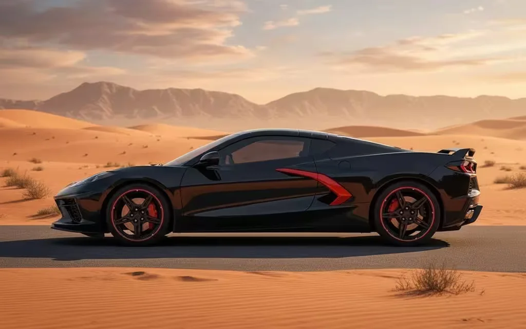 Chevrolet Corvette 2021 Black side profile – rental in Dubai