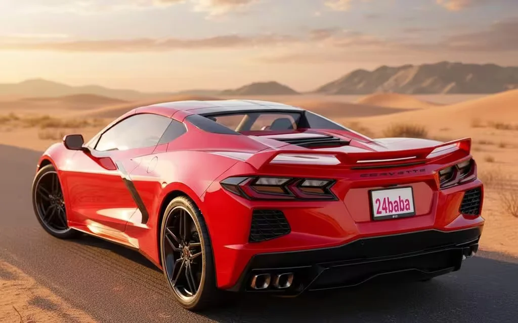 Chevrolet Corvette 2023 Red rear view showing taillights – rental in Dubai