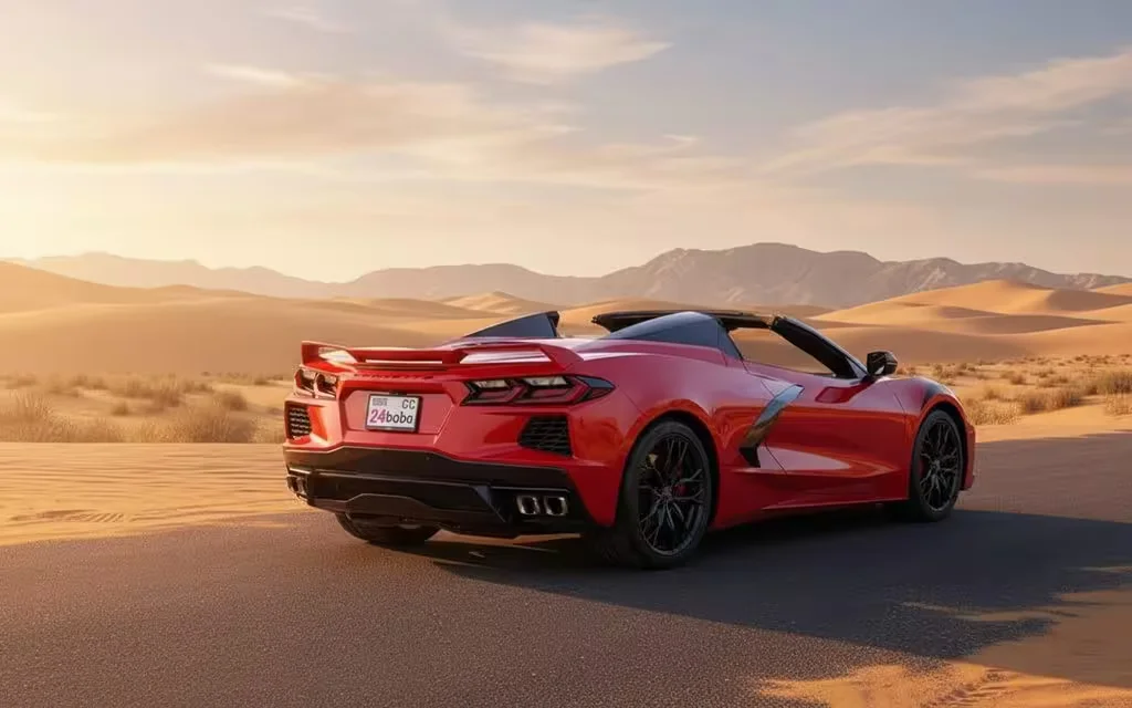 Chevrolet Corvette 2023 Red rear view showing taillights – rental in Dubai
