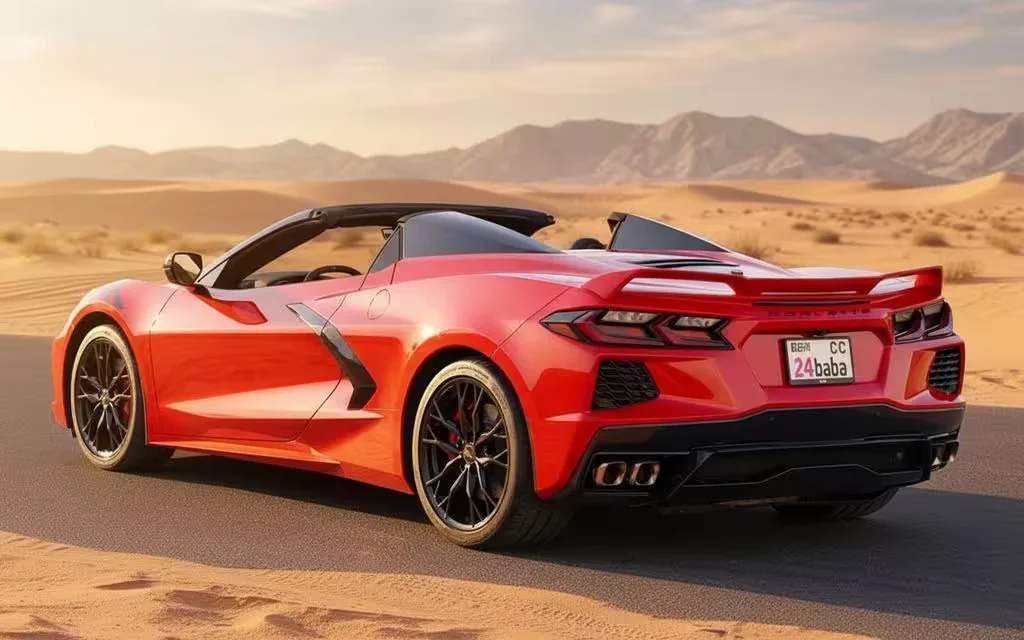 Chevrolet Corvette 2023 Red rear view showing taillights – rental in Dubai
