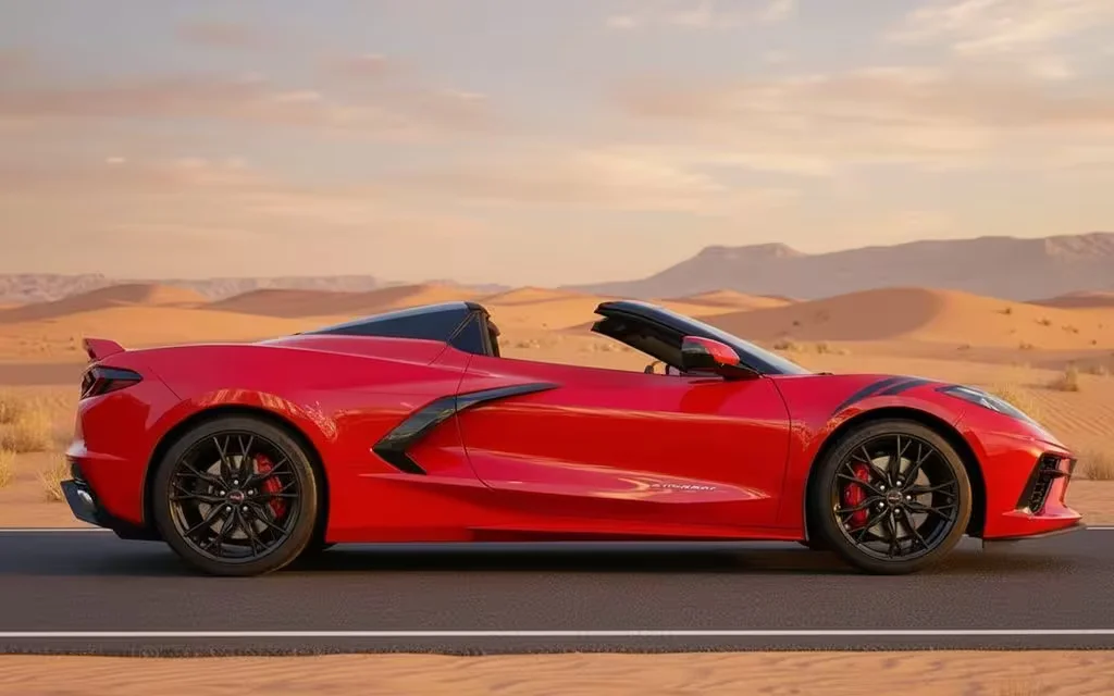 Chevrolet Corvette 2023 Red side profile – rental in Dubai