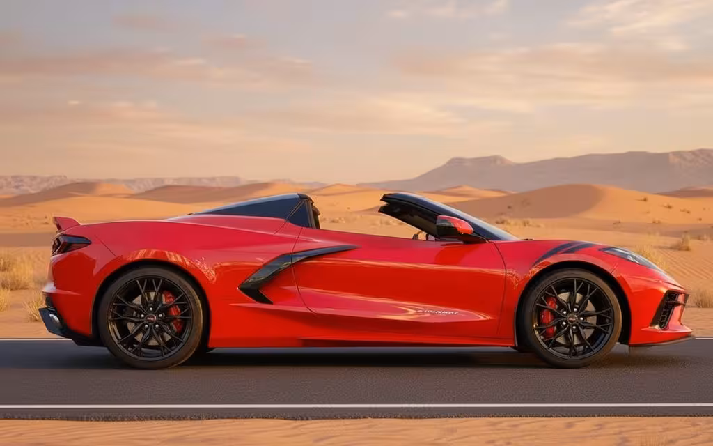 Chevrolet Corvette 2023 Red side profile – rental in Dubai