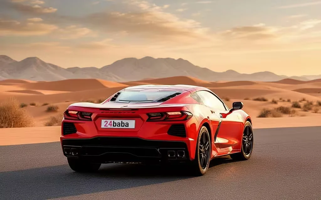 Chevrolet Corvette 2023 Red rear view showing taillights – rental in Dubai